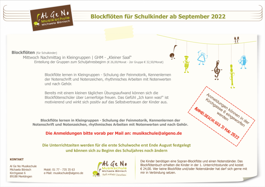 Blockflötenkurs Merklingen Alb